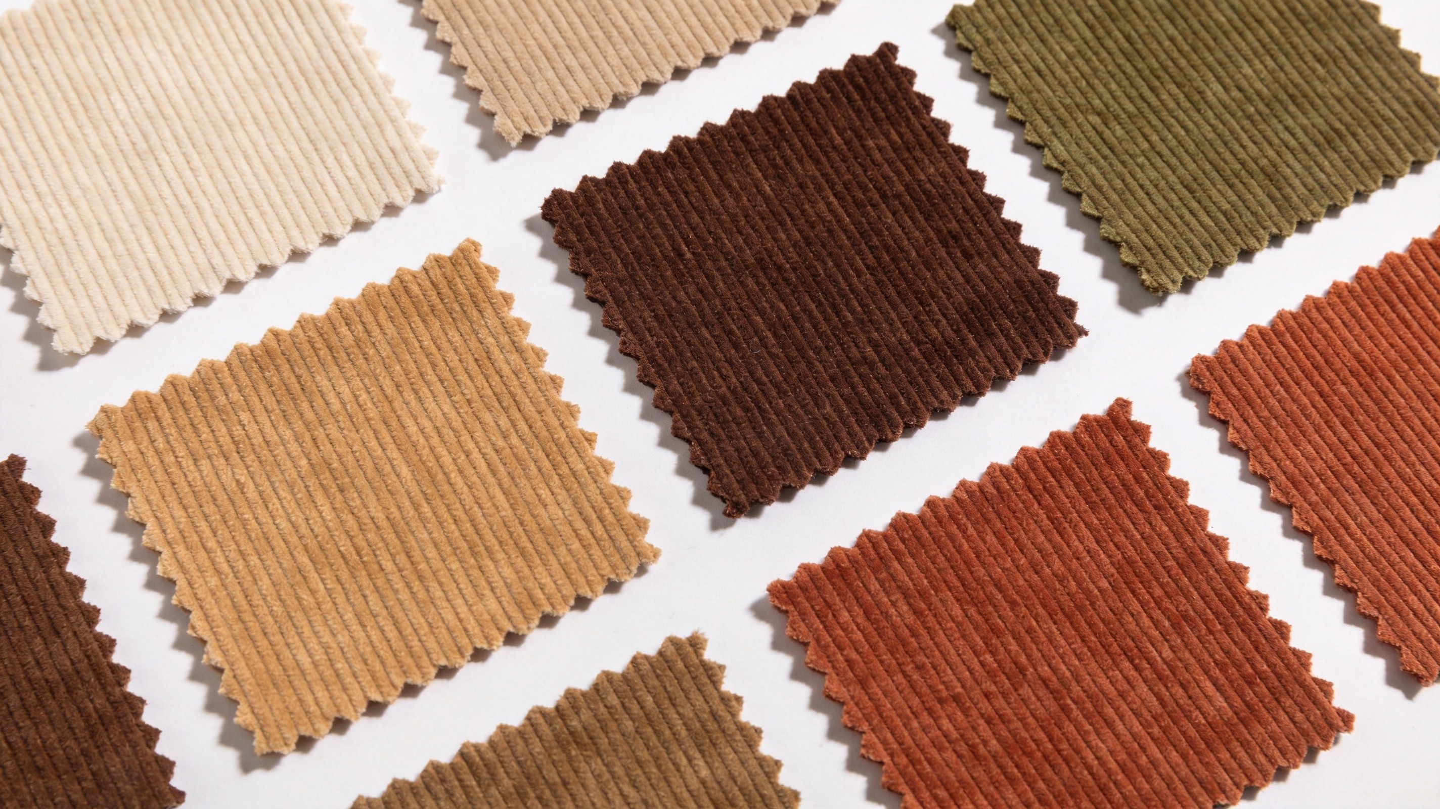 Corduroy fabric samples showing different wale types and textures