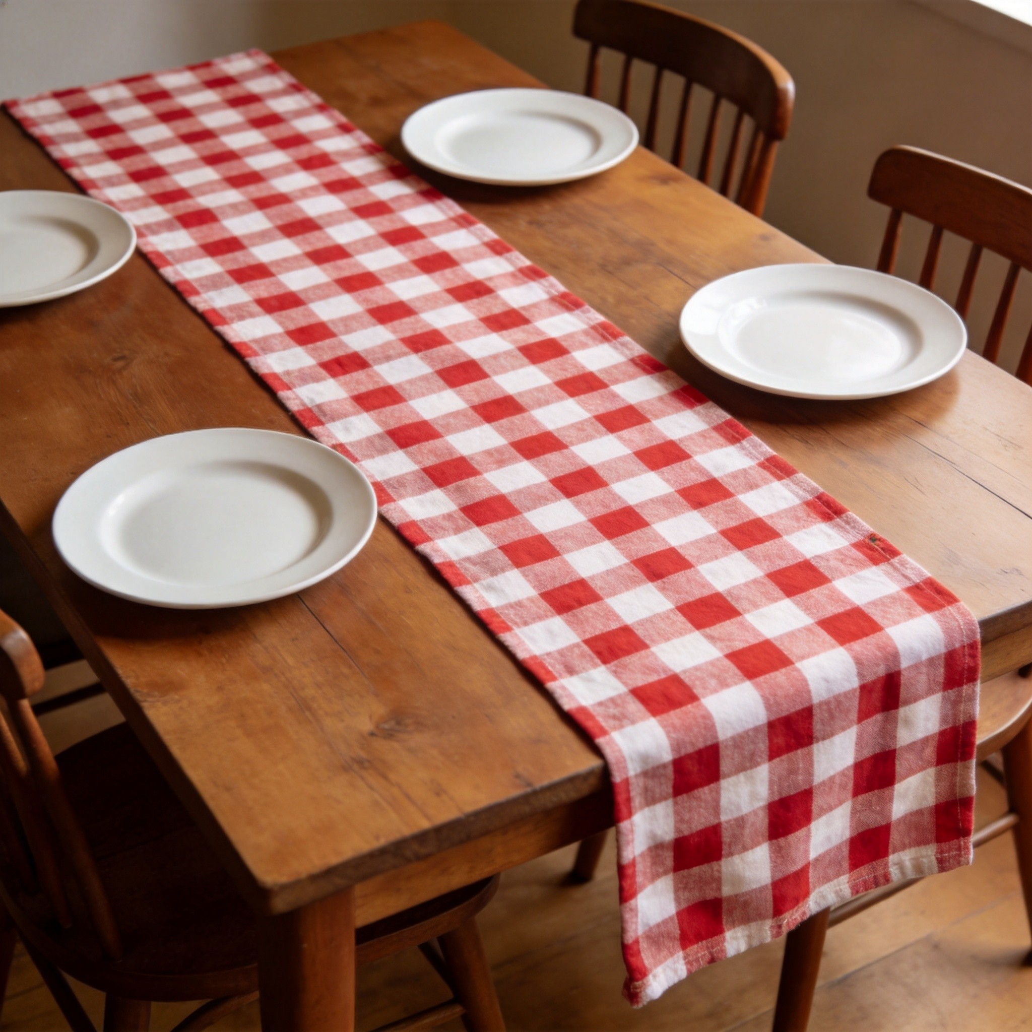 Gingham table runner - red check cotton