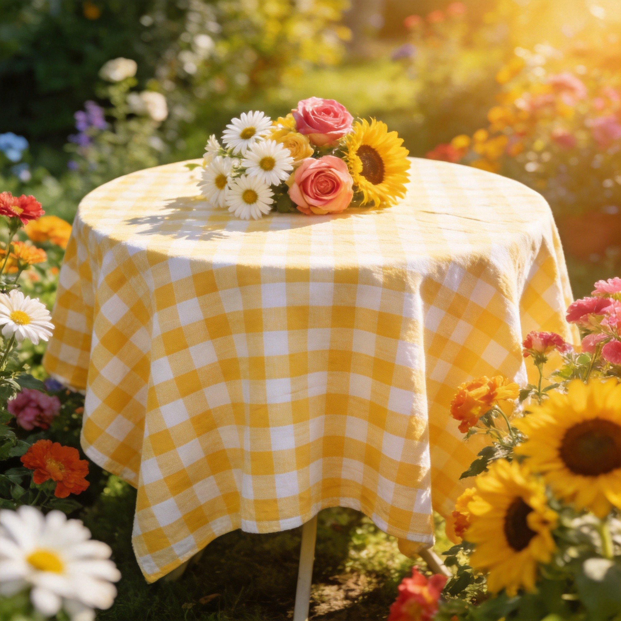 Gingham garden tablecloth - yellow check cotton