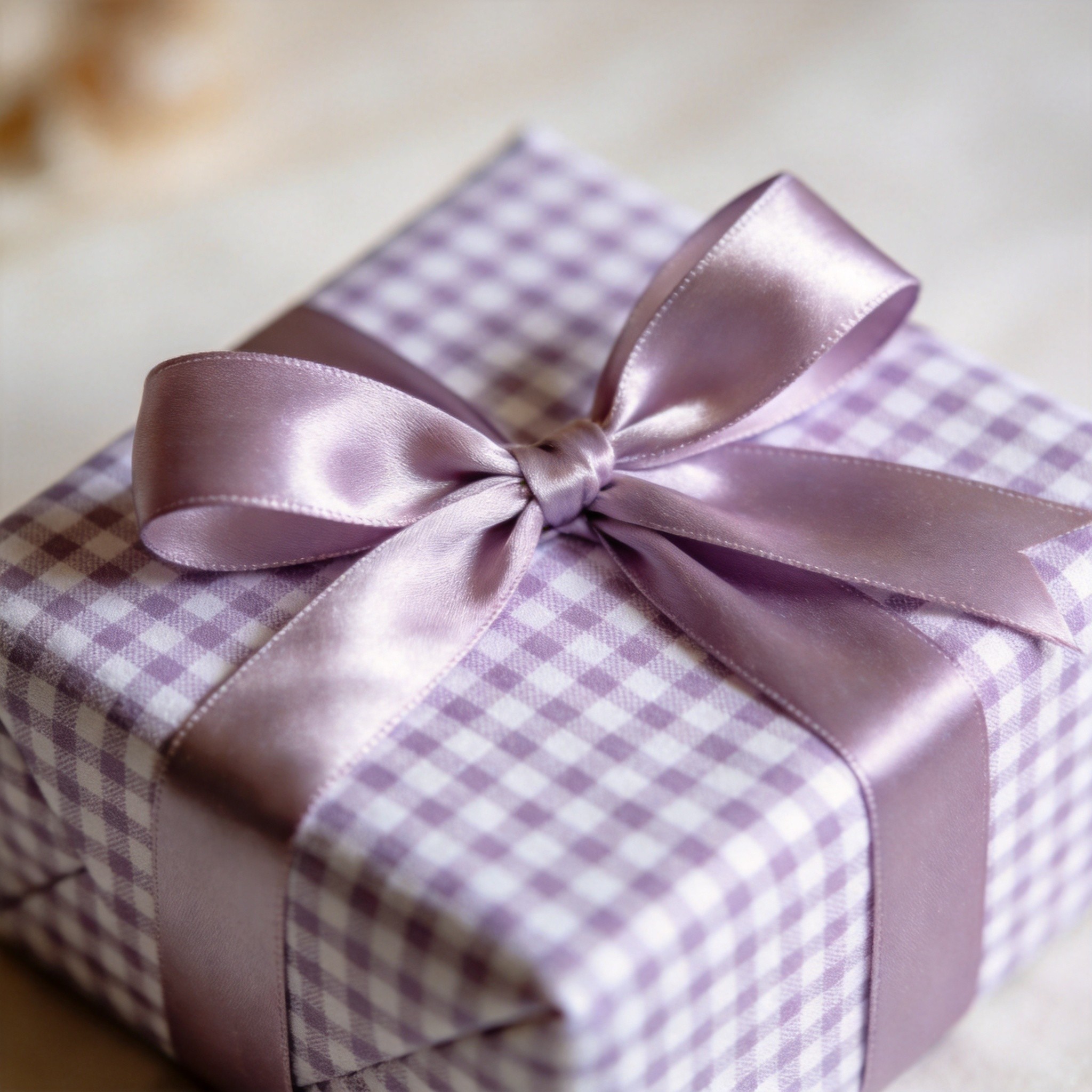 Gingham gift wrap - lilac check cotton