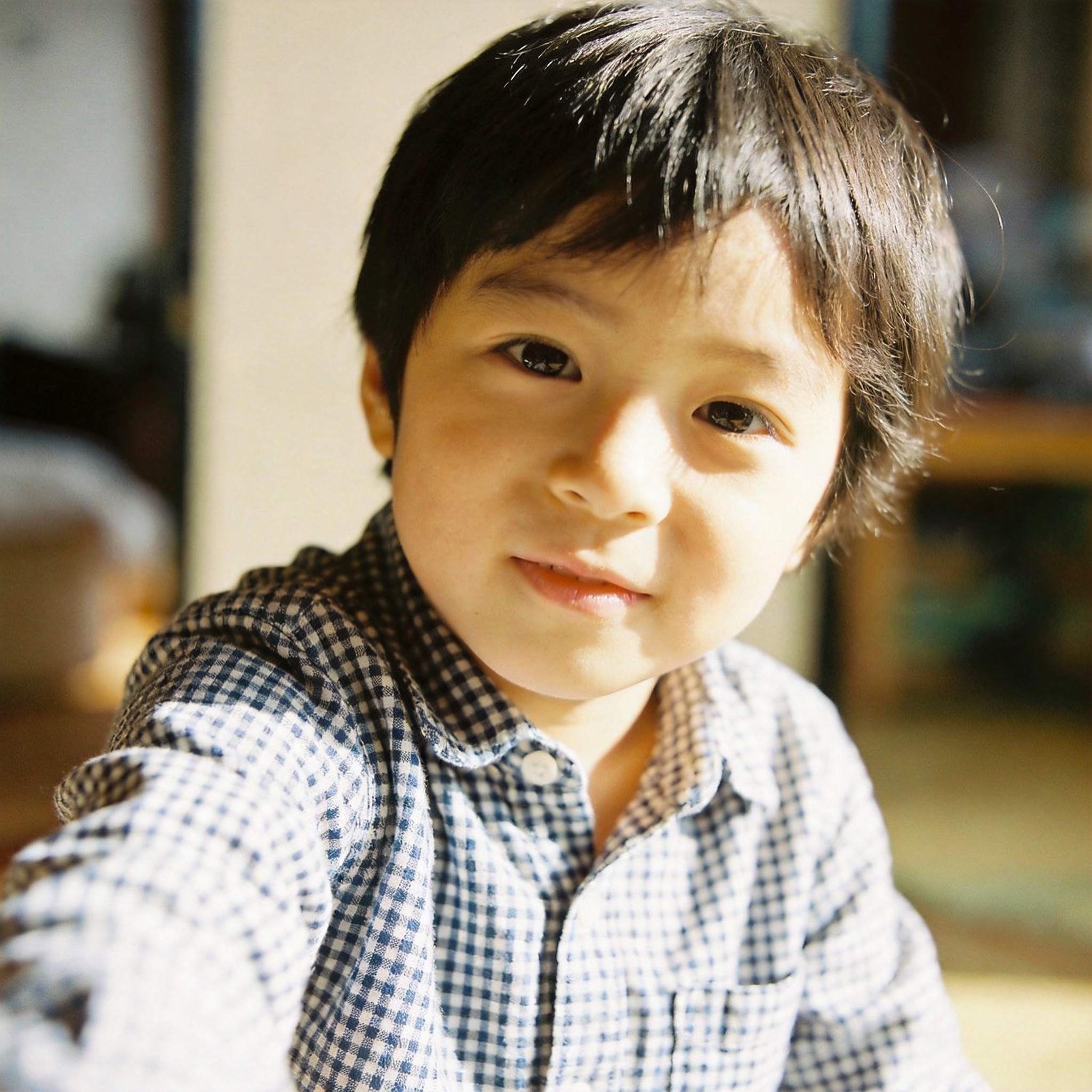 Gingham kids shirt - blue check cotton