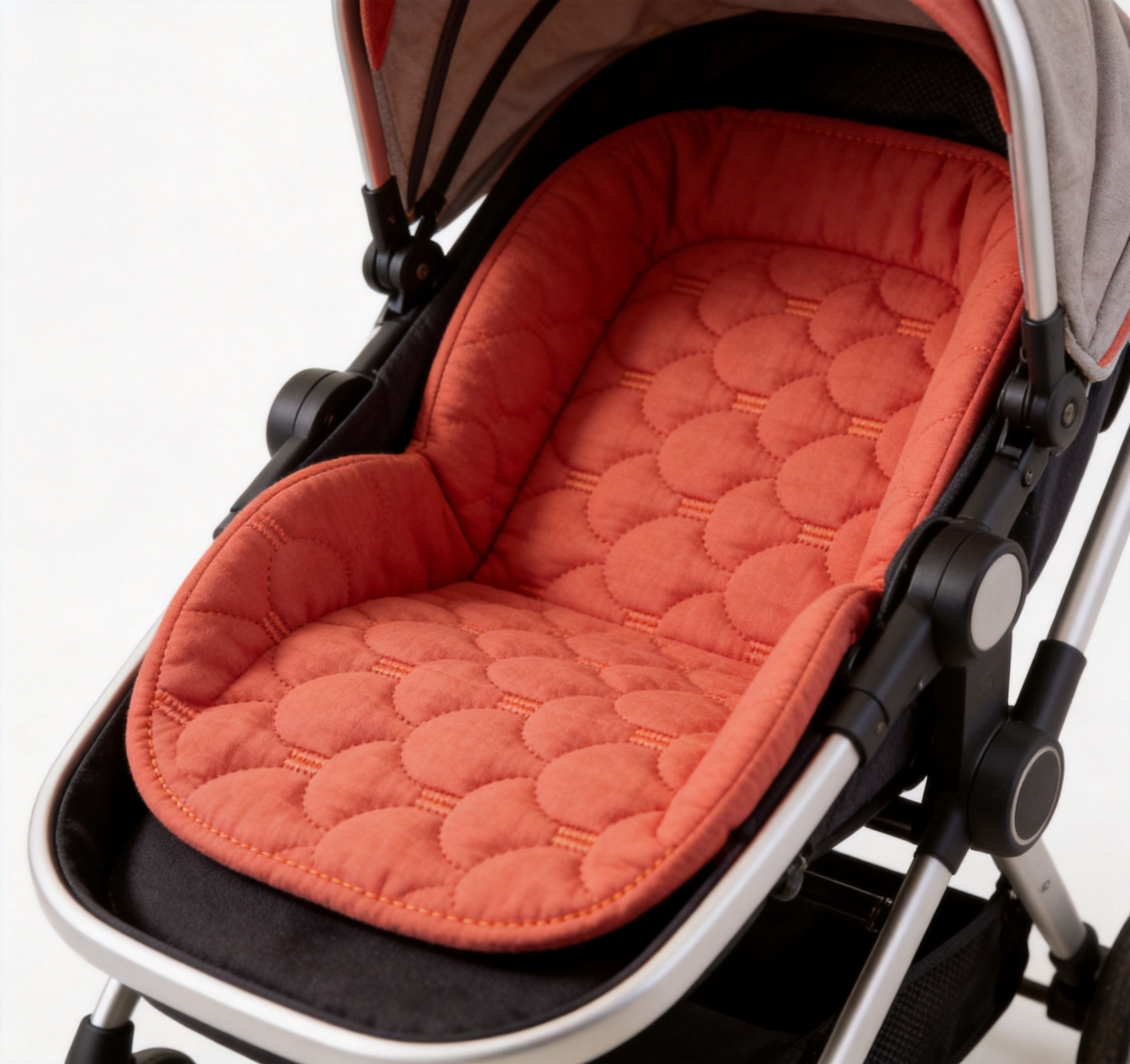 Stroller seat liner made with Q-01 quilted fabric