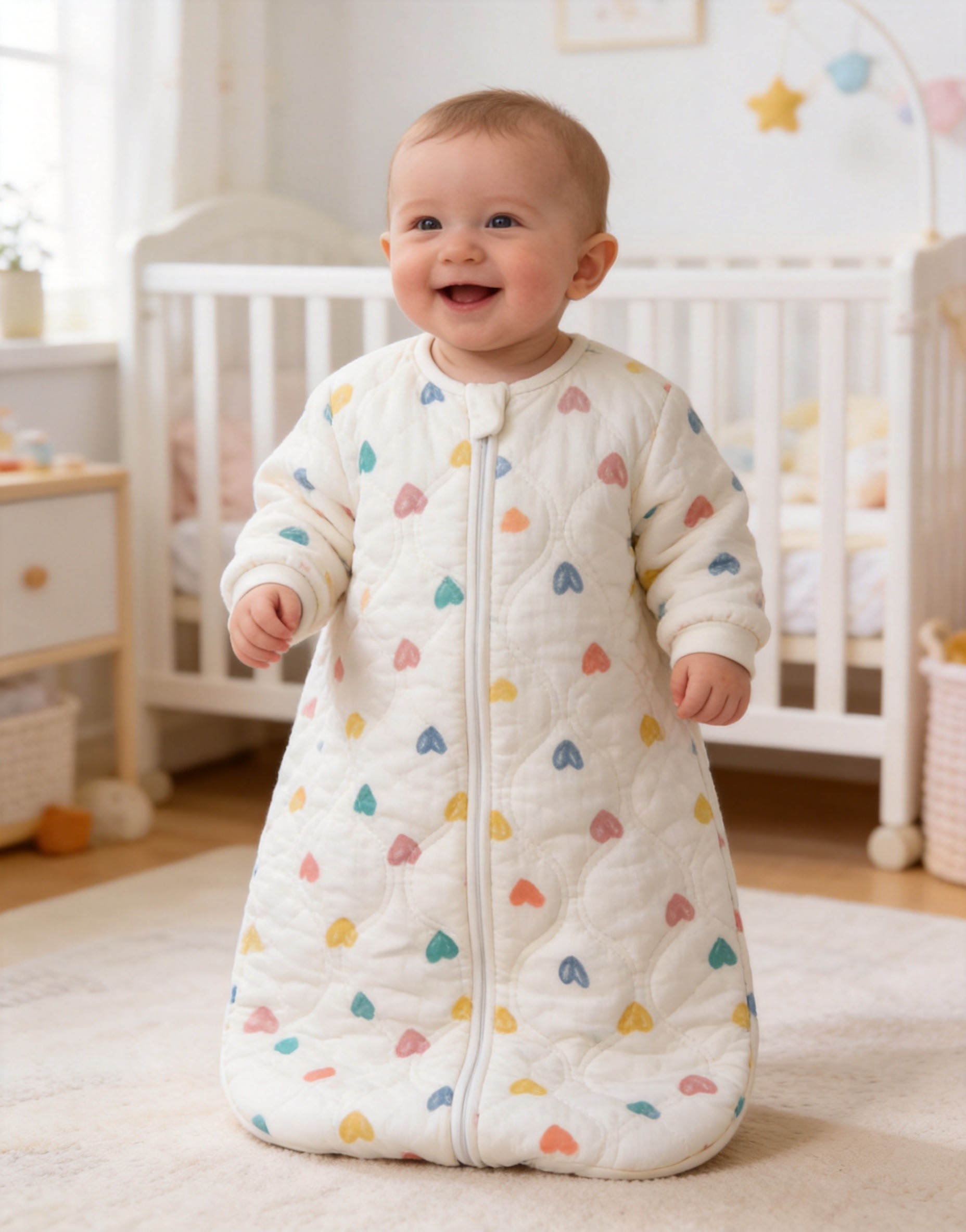 Baby sleep sack made with Q-03 hearts quilted fabric