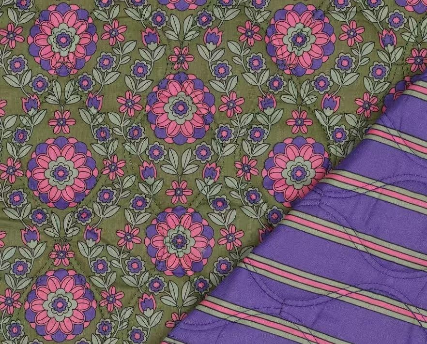 Q-04 olive green floral double-faced quilted fabric